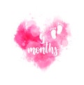 9 months - calligraphy lettering on watercolor heart Royalty Free Stock Photo