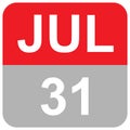Jul 31 - Date and month of July calender Royalty Free Stock Photo