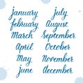 Months hand written set, January, February, March, April, May, June, July, August, September, October, November Royalty Free Stock Photo