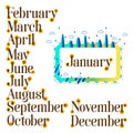 Months lettering word labels for greeting cards and banners.