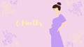 6 months of pregnancy. Portrait of young happy woman waiting for her child born, vector illustration. Pregnant woman expecting to