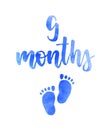 9 months - watercolor calligraphy lettering Royalty Free Stock Photo