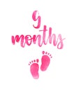 9 months - watercolor calligraphy lettering Royalty Free Stock Photo