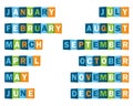 MONTHS OF THE YEAR poster of overlapping letter icons Royalty Free Stock Photo