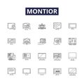 Montior line vector icons and signs. Screen, Display, Visualize, Observe, View, Examination, Scan, Watch outline vector