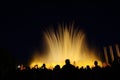 Photograph of the colored water fountains during the night show near Plaza EspaÃÂ±a.