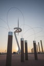 Montjuic Communications Tower by Santiago Calatrava 1991 and street lamps in the afternoon, Anella Olimpica. Barcelona. Cataloni Royalty Free Stock Photo