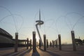 Montjuic Communications Tower by Santiago Calatrava 1991 and street lamps in the afternoon, Anella Olimpica. Barcelona. Cataloni Royalty Free Stock Photo