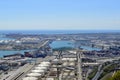 Montjuic hill, view of the sea and industries in Barcelona, Barcelone, Spain. Royalty Free Stock Photo