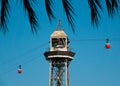 Montjuic`s Teleferic cable car in Barcelona, Spain against the blue sky