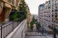 Montmartre district of Paris. Morning Montmartre staircase in Paris, France. Europa. View of cozy street in quarter Montmartre in