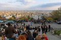 Paris skyline, tourists enjoy the city view as seen from the Basilica of the Sacred Heart, traveling in France Royalty Free Stock Photo