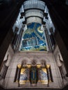 Columns and mosaic ceiling with sacred images inside the sacre-coeur church in the Montmartre district, Paris.