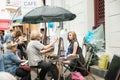 Montmartre Paris, painter at the place du tertre, tourism attraction in France,  artists drawing portraits,Paris 04.08.2017 Royalty Free Stock Photo