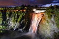 Montmorency illuminated colorful waterfalls from bottom looking