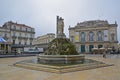 Fountain of Three Graces with Opera Comedie at Place de la Comedie square in Montpellier, Herault in Southern France