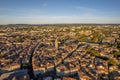 The drone aerial panoramic view of Montpellier at sunrise, France. Royalty Free Stock Photo