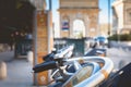 Velomagg bike sharing city bikes for rental in Montpellier Royalty Free Stock Photo