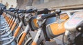 Velomagg bike sharing city bikes for rental in Montpellier Royalty Free Stock Photo