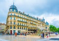 MONTPELLIER, FRANCE, JUNE 25, 2017: People are strolling on the place de la comedie in central Montpellier, France Royalty Free Stock Photo