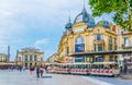 MONTPELLIER, FRANCE, JUNE 25, 2017: People are strolling on the place de la comedie in central Montpellier, France Royalty Free Stock Photo