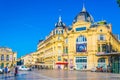 MONTPELLIER, FRANCE, JUNE 26, 2017: People are strolling on the place de la comedie in central Montpellier, France Royalty Free Stock Photo