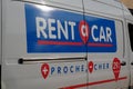 Rent a car logo brand and text sign on panel van truck of mobility agency French to