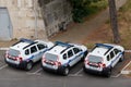 Police duster dacia white french police car logo sign on door in street