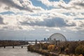 Montreal Biosphere, on Ile Sainte Helene Island, in Jean Drapeau park, taken during an autumn afternoon. Royalty Free Stock Photo