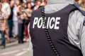 Montreal, CA - 14 August 2016: Back of the bulletproof vest of a