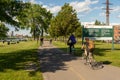 Cyclists along the Lachine Canal in Montreal, Canada Royalty Free Stock Photo