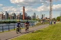 Cyclists and walkers along the Lachine Canal in Montreal, Canada Royalty Free Stock Photo