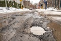 Large pothole in Montreal street, Canada