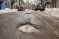 Large pothole in Montreal street, Canada