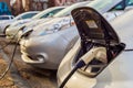 Montreal, CA, March 21th 2016. Electric cars charging at recharging station.