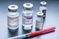 Vials of Astrazeneca, Pfizer BioNTech and Moderna Covid-19 vaccines Royalty Free Stock Photo