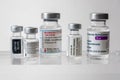 Vials of Astrazeneca, Pfizer BioNTech, Janssen and Moderna Covid-19 vaccines Royalty Free Stock Photo