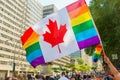 Montreal, CA, 16th August 2015. Canadian gay rainbow flag Royalty Free Stock Photo