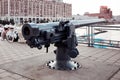 Artillery cannon at old port clock tower Quai de l`Horloge in Montreal, Quebec, Canada Royalty Free Stock Photo