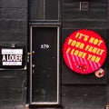 MONTREAL, CANADA - Mar 13, 2013: Signs that Say A Louer (To Rent), 270 and It\'s Not Your Fault I Love You in Queen Street