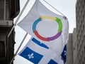 Organisation Internationale de la Francophonie flag next to the flag of Quebec in Montreal.