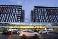 Main building of the Montreal Bus Terminal gare d `Autobus de Montreal at night on Rue Berri Street Royalty Free Stock Photo