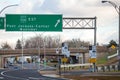 Roadsign indicating Jacques Cartier bridge and the direction of Montreal, the main city of Quebec