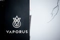 Vaporus logo on their main shop for Montreal. Vaporus is a franchise selling electronic cigarettes and e juice liquids