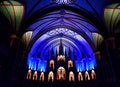 Montreal, Canada - October 28, 2019 - The view of lighted up altar and structures inside Notre Dame church Royalty Free Stock Photo