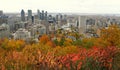 Montreal, Canada - October 25, 2019 - The view of the skyscrapers in the city from the top of Mount Royal, surrounded by stunning Royalty Free Stock Photo