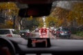 Montreal, Canada - September 21, 2018: Drive a car during raining, bad weather for drive a car, raining traffic, Driving