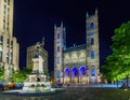 Night view of the Notre-Dame Basilica in Montreal Royalty Free Stock Photo