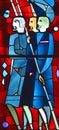 Stained glass window of Saint Joseph Oratory of Mount Royal  church altar Royalty Free Stock Photo