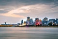 Montreal cityscape with waterfront at sunset